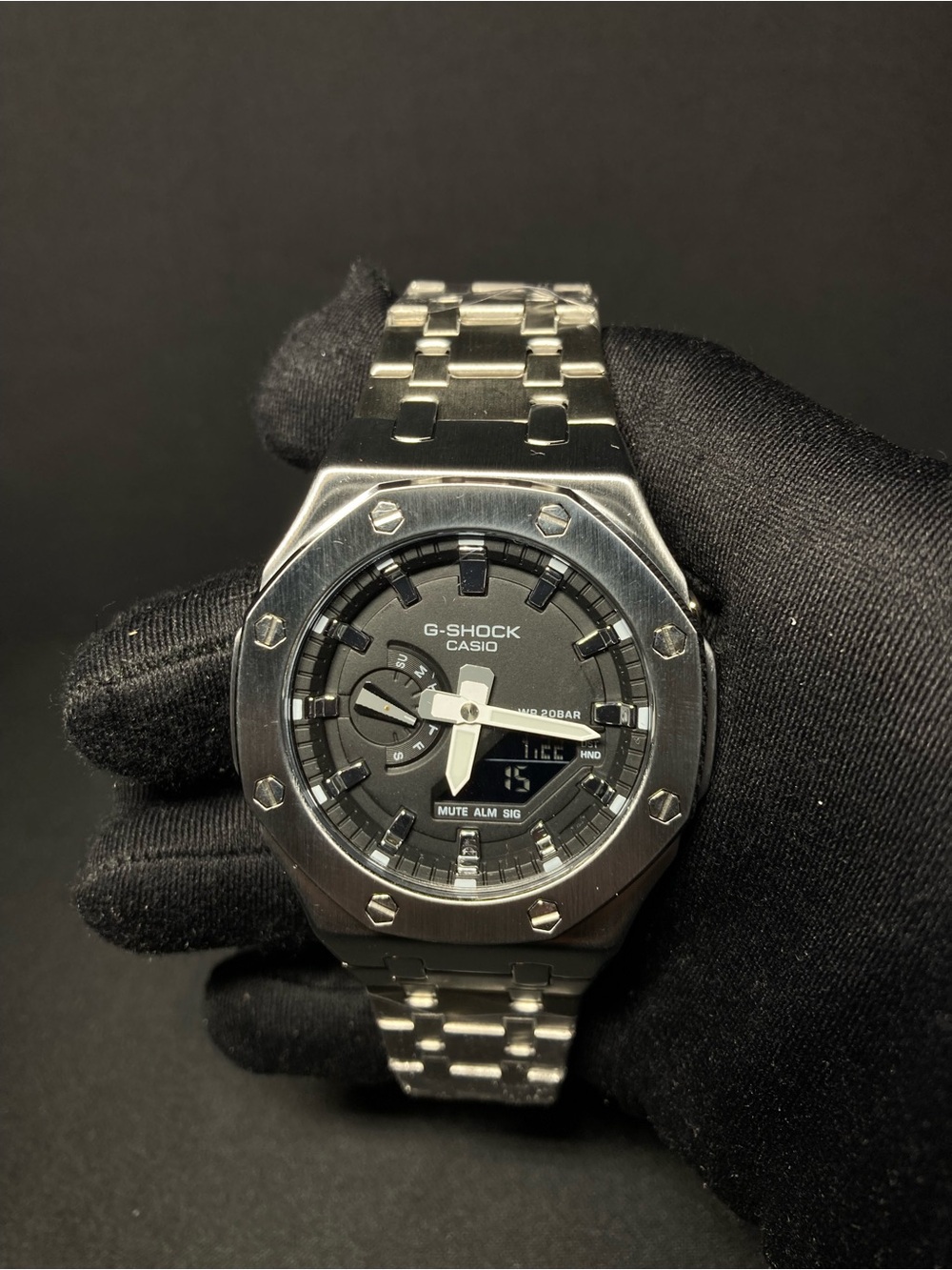 Custom Metal G Shock Silver and Black GMA 2100